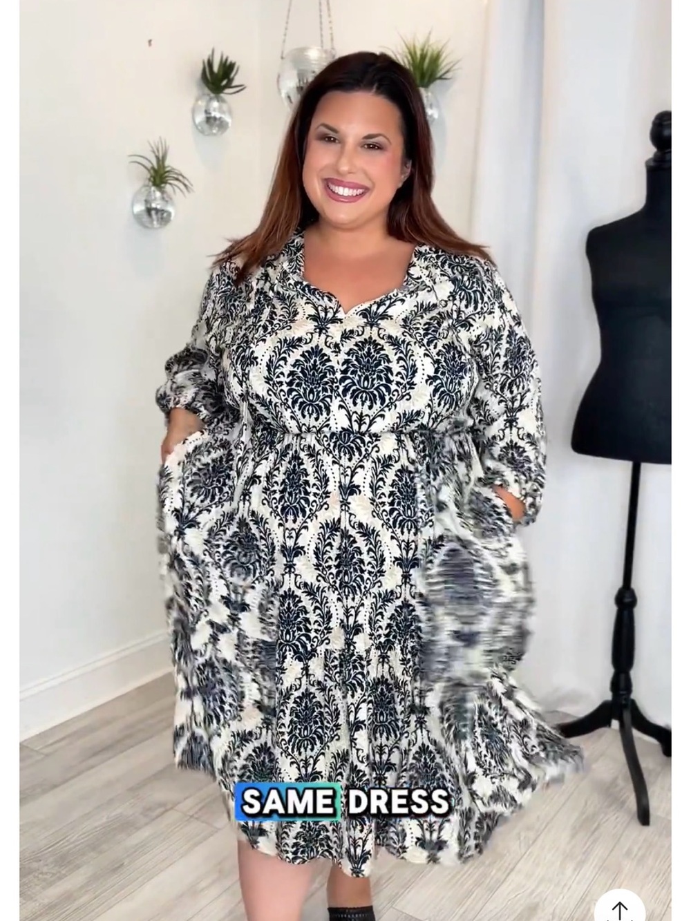 Plus-Size Damask Printed Tiered Dress